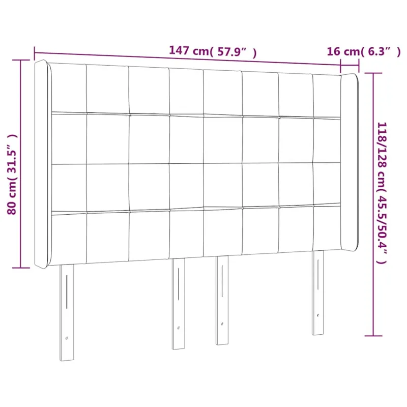 Galvūgalis su LED, tamsiai mėlynas, 147x16x118/128cm, aksomas