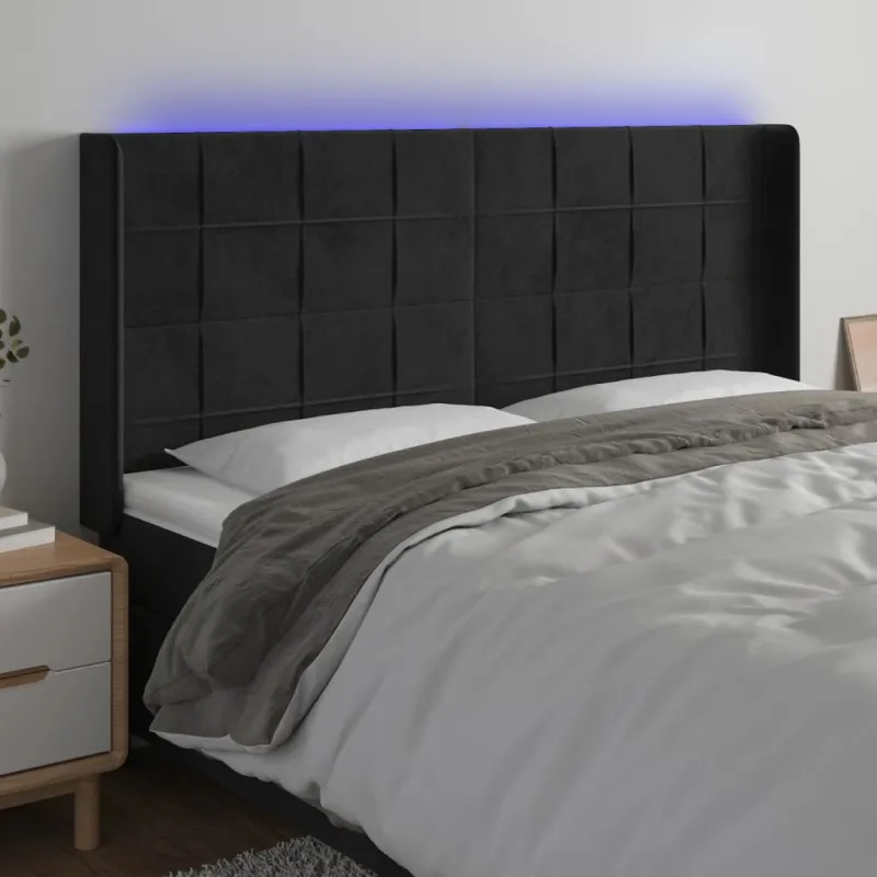 Galvūgalis su LED, juodos spalvos, 183x16x118/128cm, aksomas