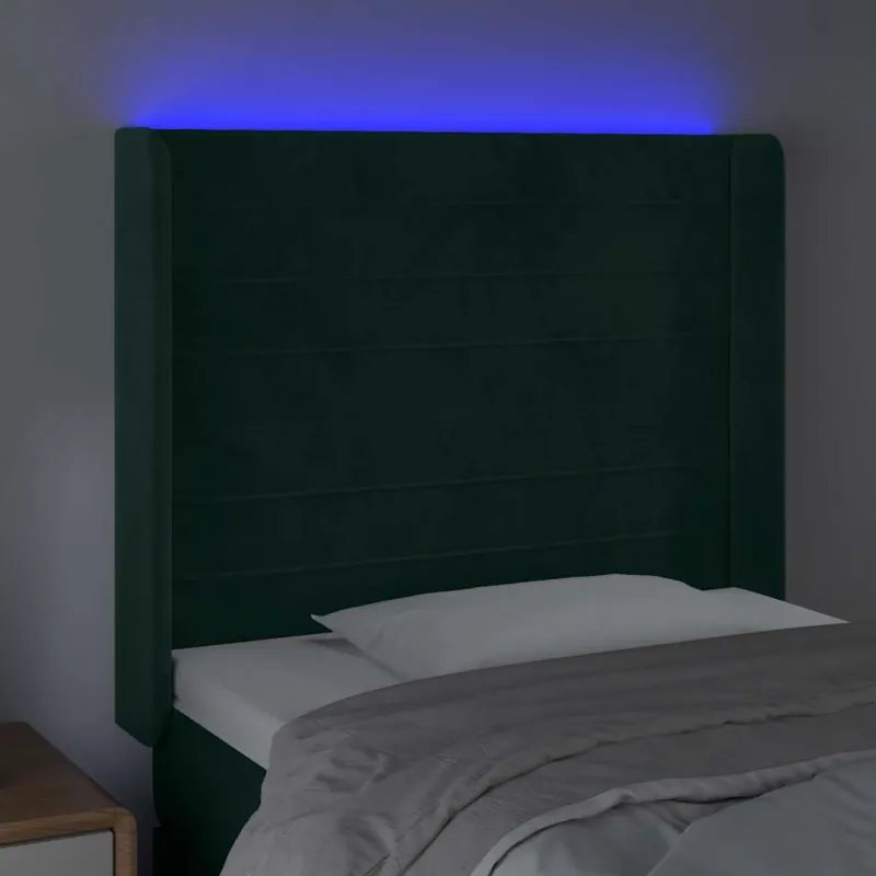 Galvūgalis su LED, tamsiai žalias, 83x16x118/128cm, aksomas