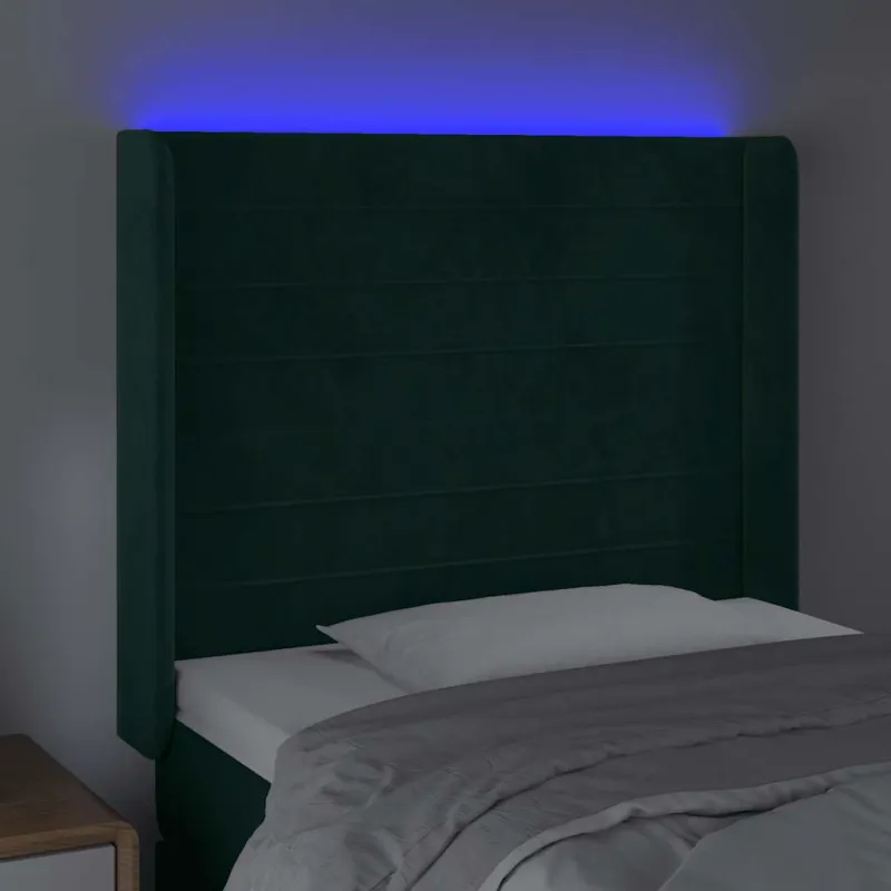 Galvūgalis su LED, tamsiai žalias, 93x16x118/128cm, aksomas
