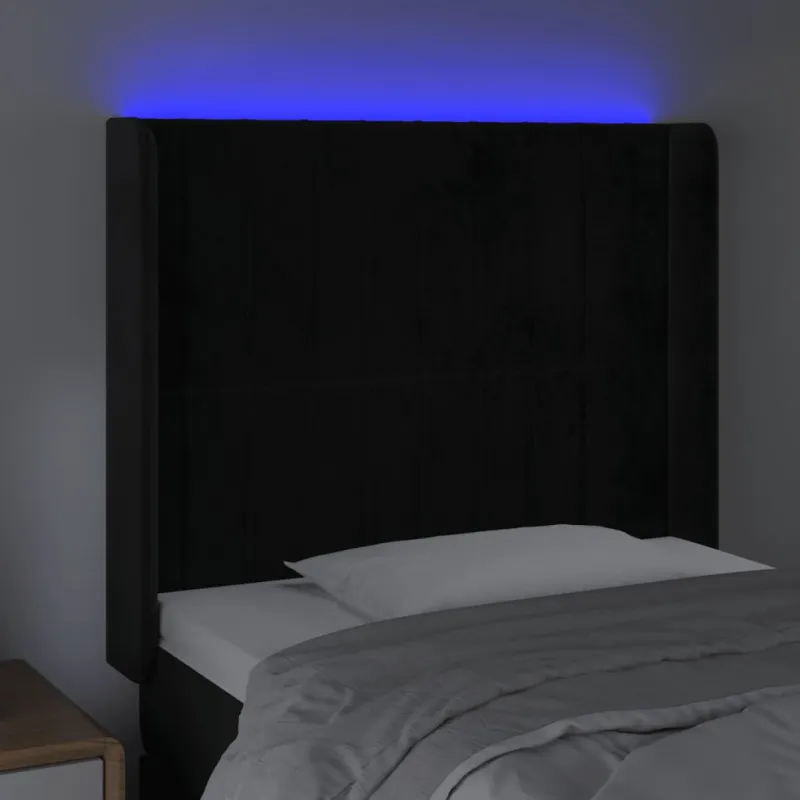 Galvūgalis su LED, juodos spalvos, 83x16x118/128cm, aksomas