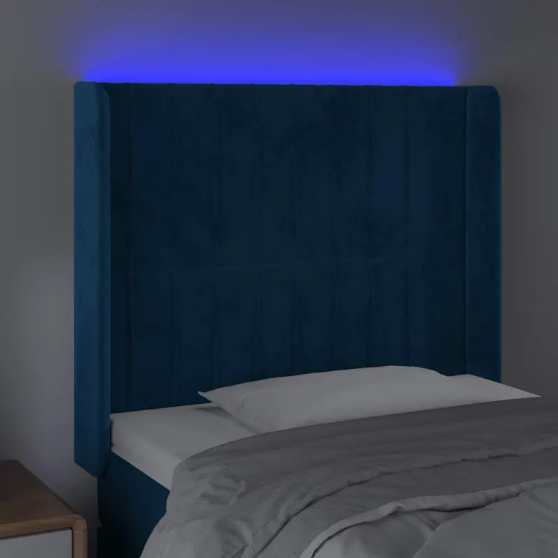 Galvūgalis su LED, tamsiai mėlynas, 83x16x118/128cm, aksomas