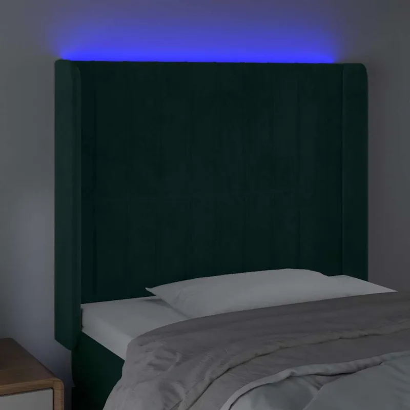 Galvūgalis su LED, tamsiai žalias, 93x16x118/128cm, aksomas