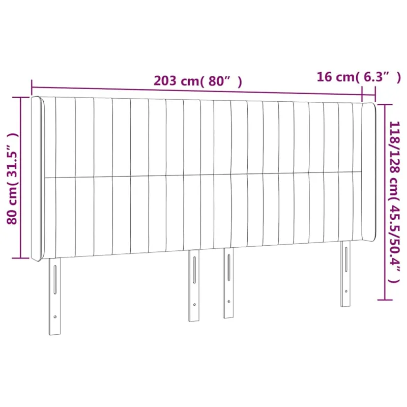 Galvūgalis su LED, tamsiai žalias, 203x16x118/128cm, aksomas