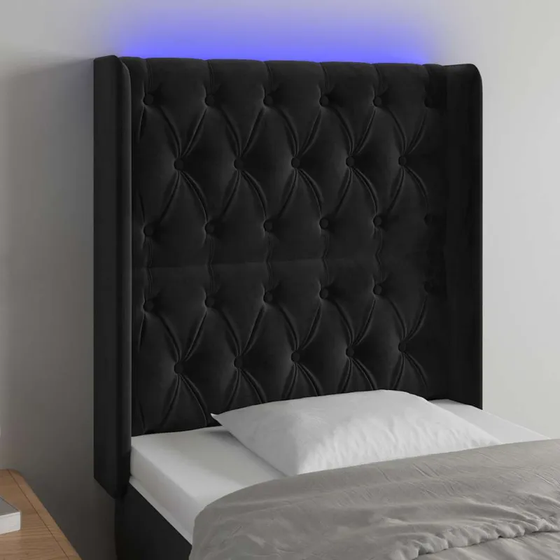 Galvūgalis su LED, juodos spalvos, 83x16x118/128cm, aksomas