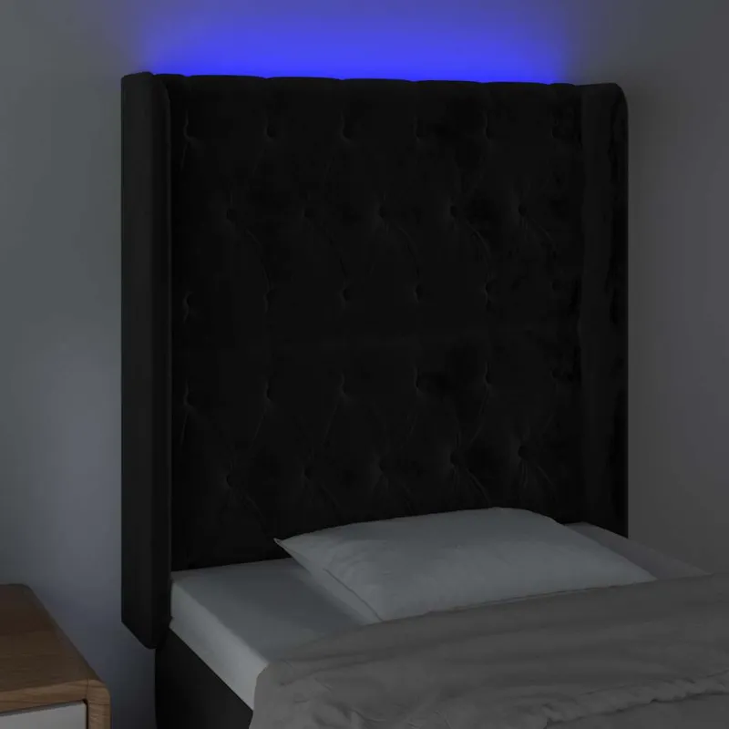 Galvūgalis su LED, juodos spalvos, 83x16x118/128cm, aksomas