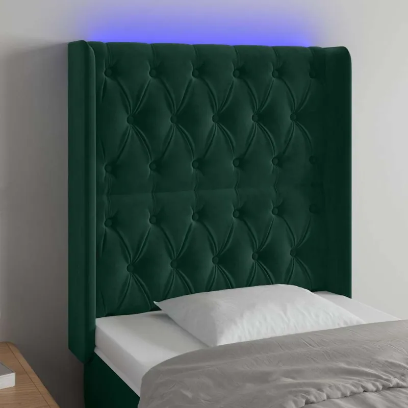 Galvūgalis su LED, tamsiai žalias, 83x16x118/128cm, aksomas