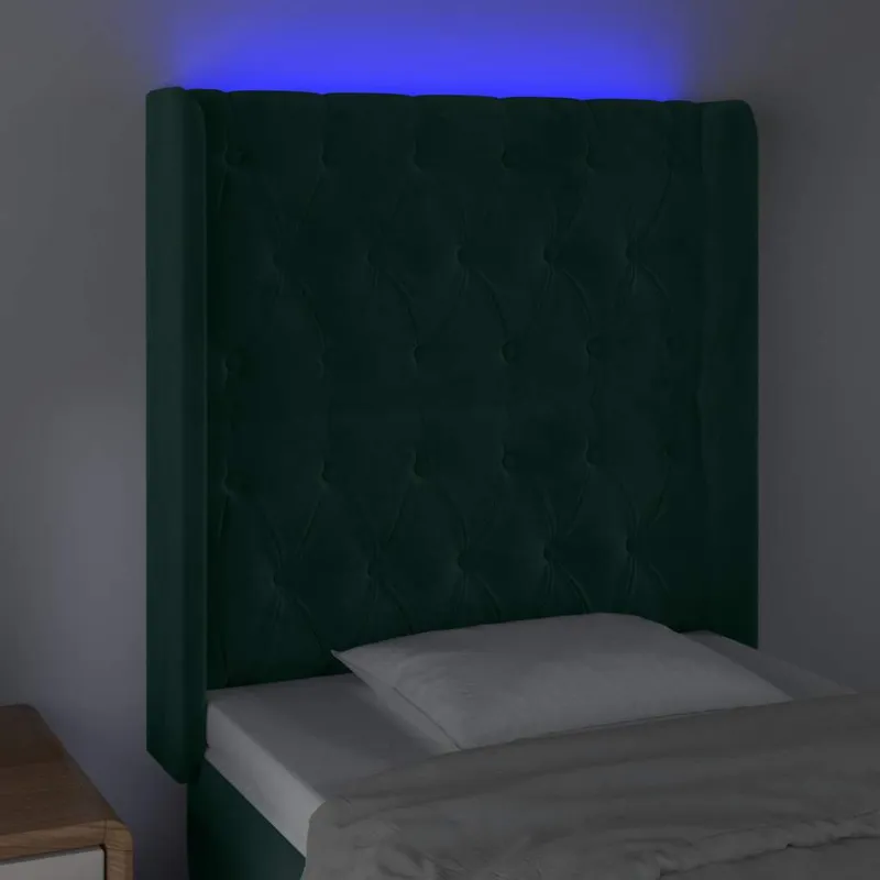 Galvūgalis su LED, tamsiai žalias, 83x16x118/128cm, aksomas