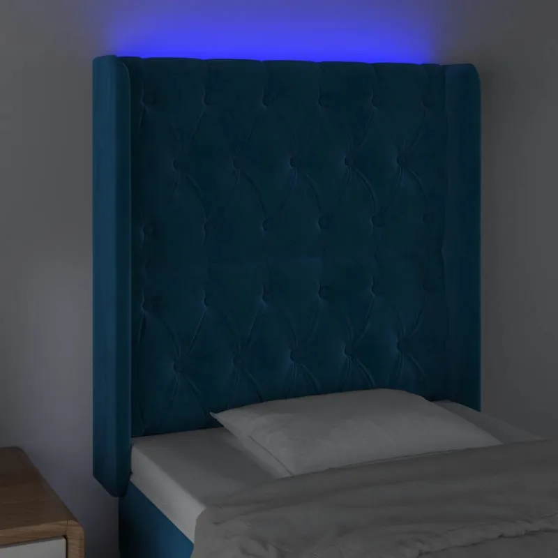 Galvūgalis su LED, tamsiai mėlynas, 83x16x118/128cm, aksomas
