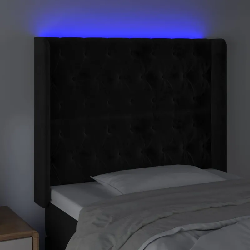 Galvūgalis su LED, juodos spalvos, 93x16x118/128cm, aksomas