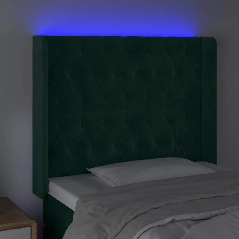 Galvūgalis su LED, tamsiai žalias, 93x16x118/128cm, aksomas