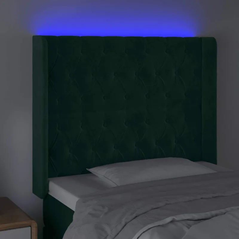 Galvūgalis su LED, tamsiai žalias, 103x16x118/128cm, aksomas
