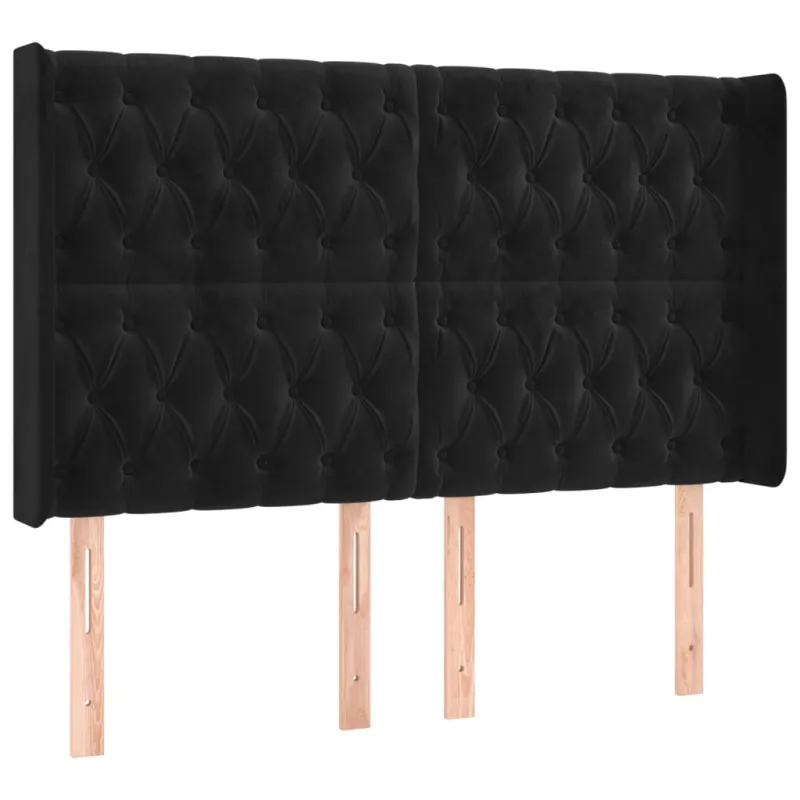 Galvūgalis su LED, juodos spalvos, 147x16x118/128cm, aksomas
