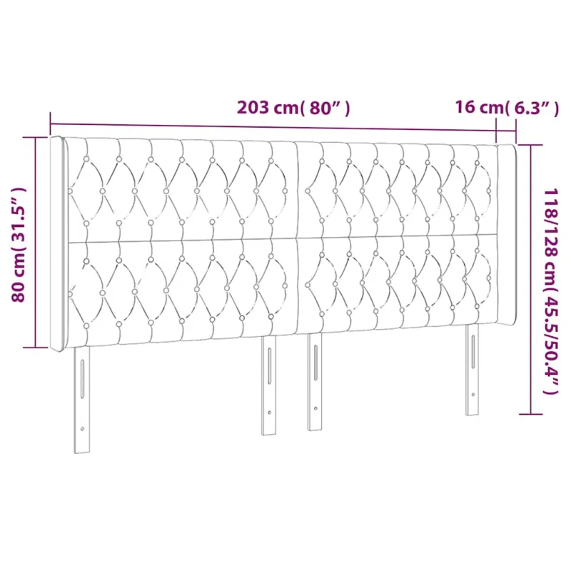 Galvūgalis su LED, tamsiai mėlynas, 203x16x118/128cm, aksomas