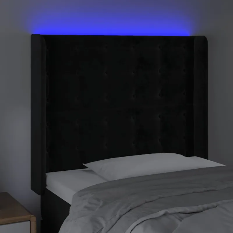 Galvūgalis su LED, juodos spalvos, 93x16x118/128cm, aksomas