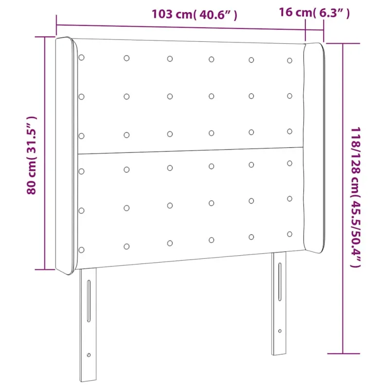 Galvūgalis su LED, tamsiai žalias, 103x16x118/128cm, aksomas