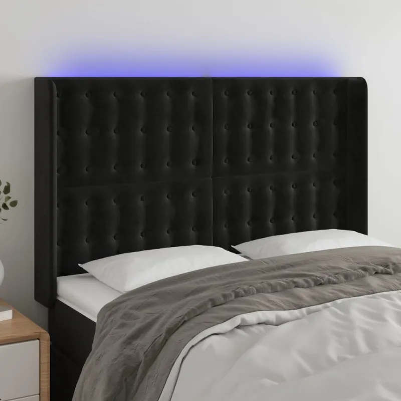 Galvūgalis su LED, juodos spalvos, 147x16x118/128cm, aksomas
