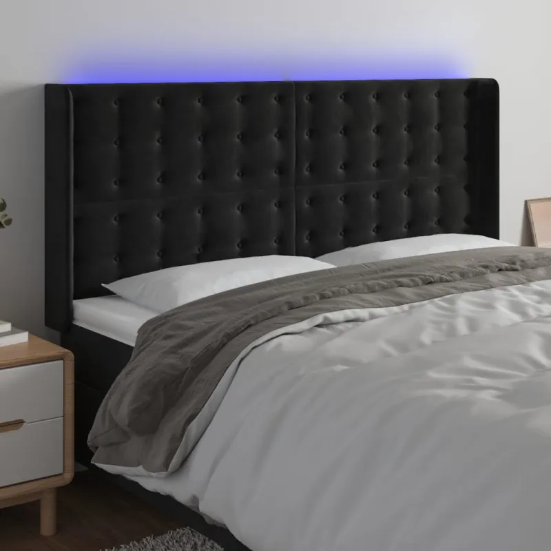 Galvūgalis su LED, juodos spalvos, 163x16x118/128cm, aksomas