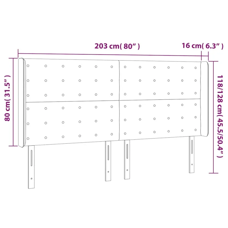 Galvūgalis su LED, tamsiai mėlynas, 203x16x118/128cm, aksomas