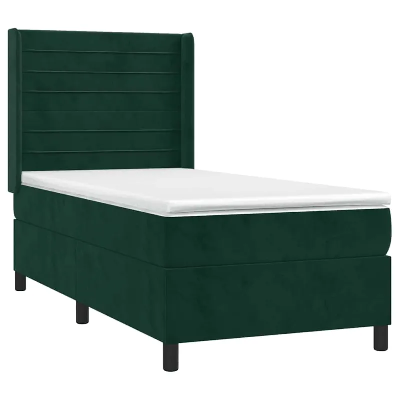 Lova su spyruoklėmis/čiužiniu/LED, žalia, 80x200cm, aksomas