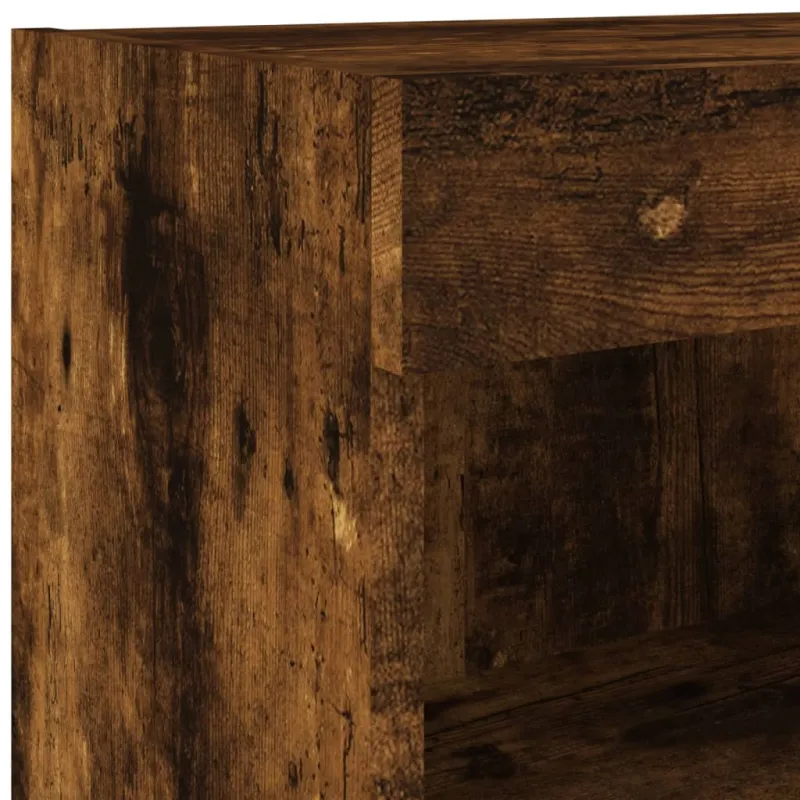 Sieninė TV sekcija su LED, 6 dalių, dūminio ąžuolo, mediena