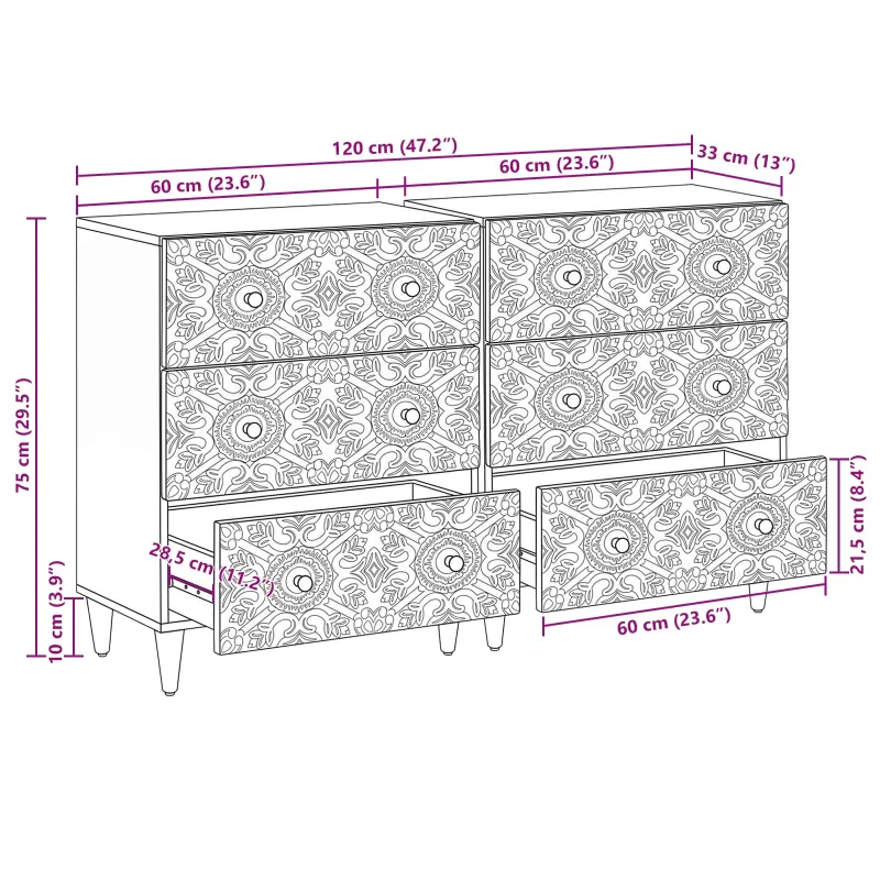 Kabalas 2 pcs Balta 60 x 33,5 x 75 cm Kietas mango medis