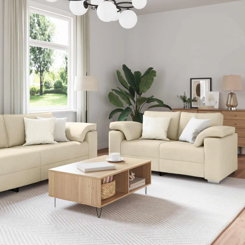 Sofa 3 pcs Kreminė 219 x 80 x 82 cm Lino mišinio audinys
