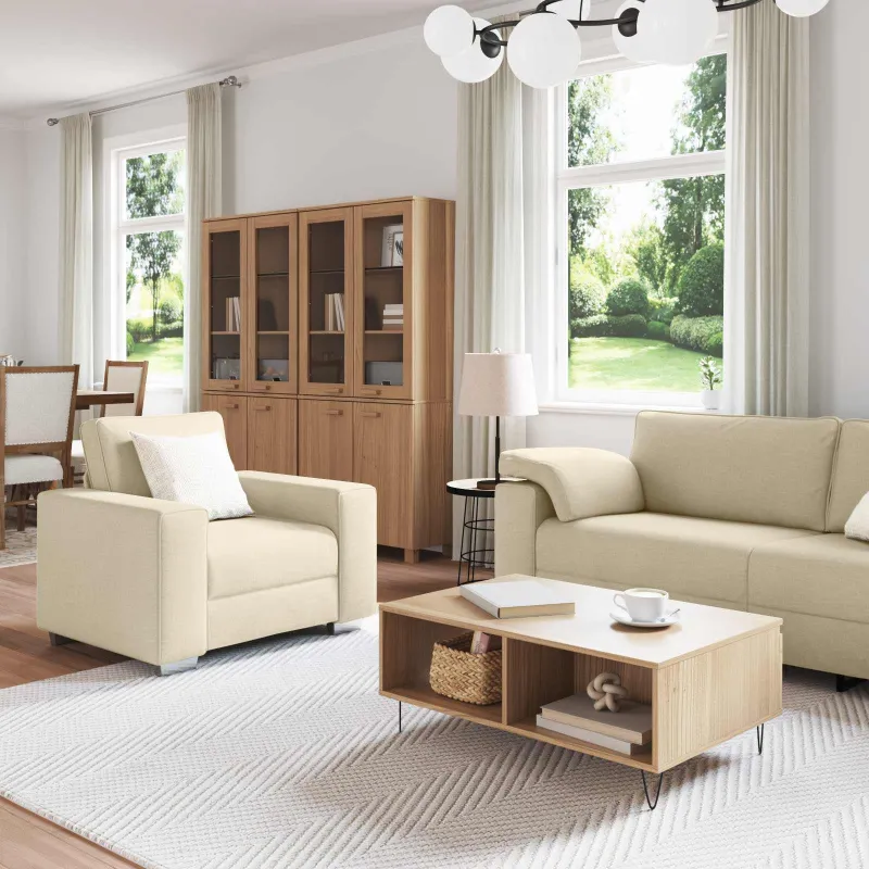 Sofa 3 pcs Kreminė 219 x 80 x 82 cm Lino mišinio audinys