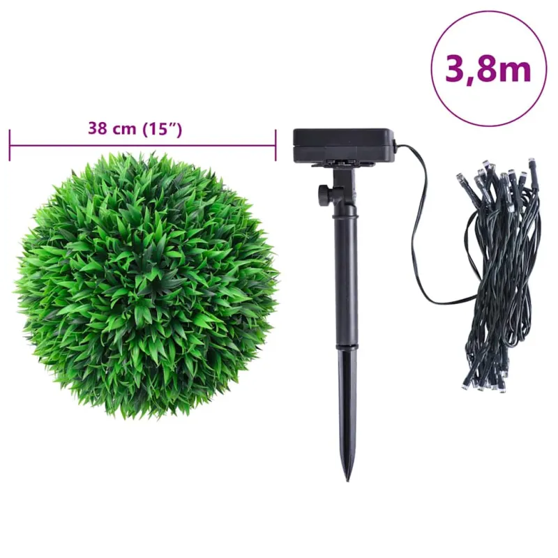 Dirbtiniai buksmedžio krūmai su LED lemputėmis 2vnt. žalia 38cm