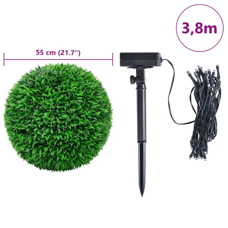 Dirbtiniai buksmedžio krūmai su LED lemputėmis 2vnt. žalia 55cm