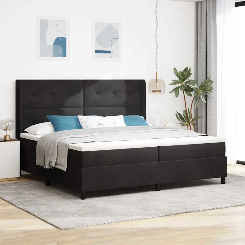 Kiemas lova su čiužiniu Juoda 200 x 200 cm Aksomas