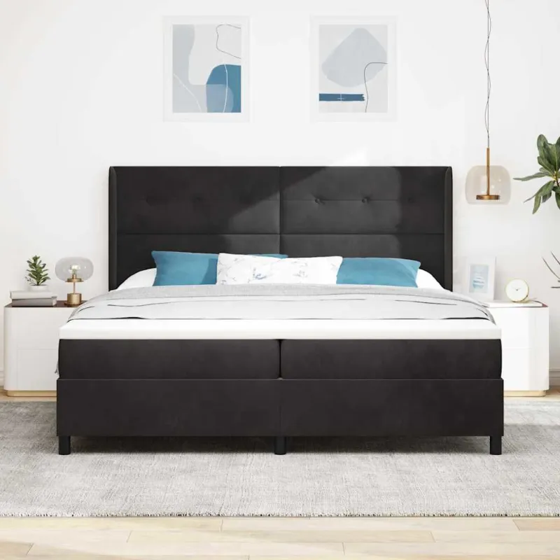 Kiemas lova su čiužiniu Juoda 200 x 200 cm Aksomas