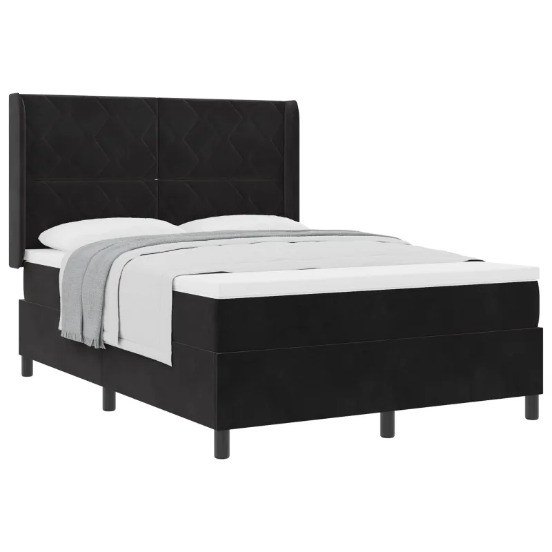 Kiemas lova su čiužiniu Juoda 140 x 190 cm Aksomas