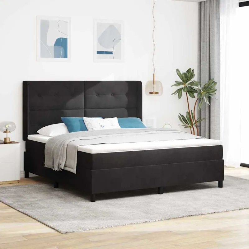 Kiemas lova su čiužiniu su LED Juoda 180 x 200 cm Aksomas