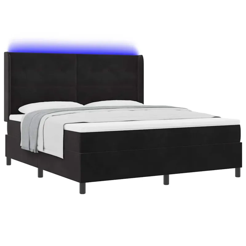 Kiemas lova su čiužiniu su LED Juoda 180 x 200 cm Aksomas