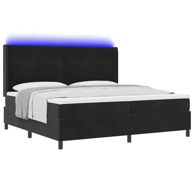Kiemas lova su čiužiniu su LED Juoda 200 x 200 cm Aksomas