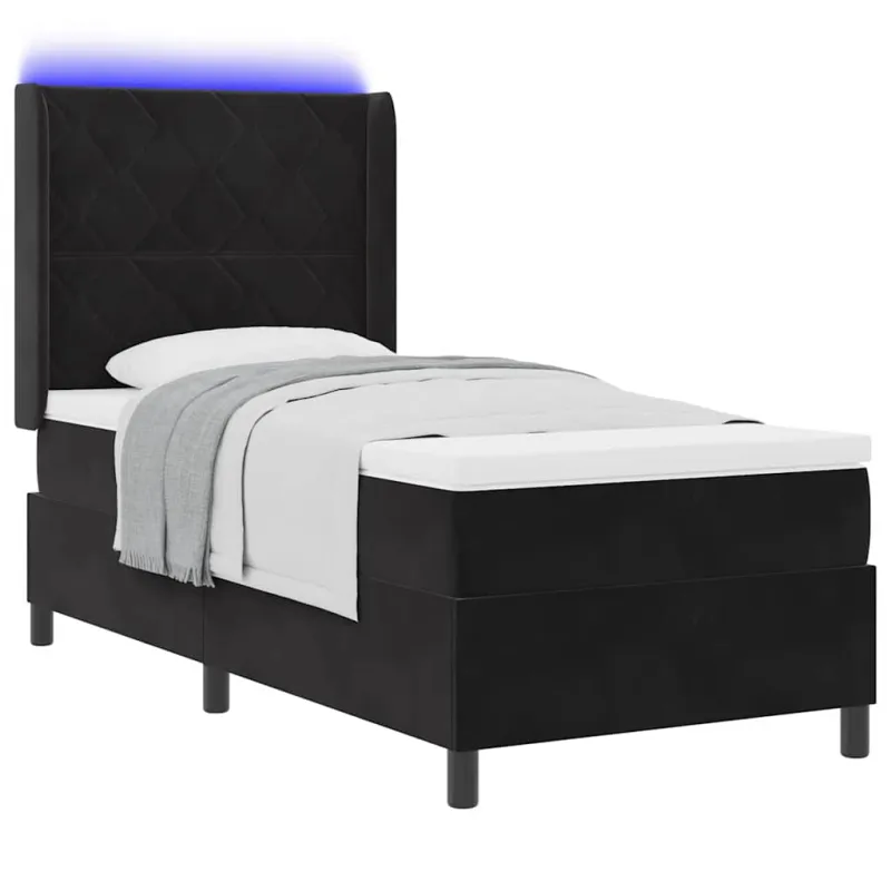 Kiemas lova su LED juostelėmis Juoda 100 x 200 cm Aksomas