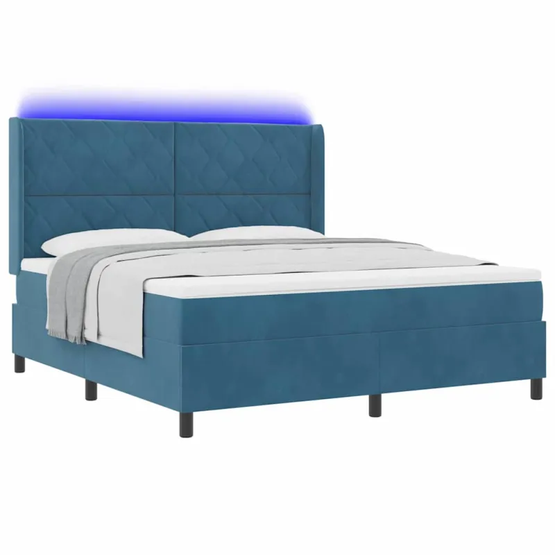Kiemas lova su čiužiniu su LED Mėlyna 180 x 200 cm Aksomas