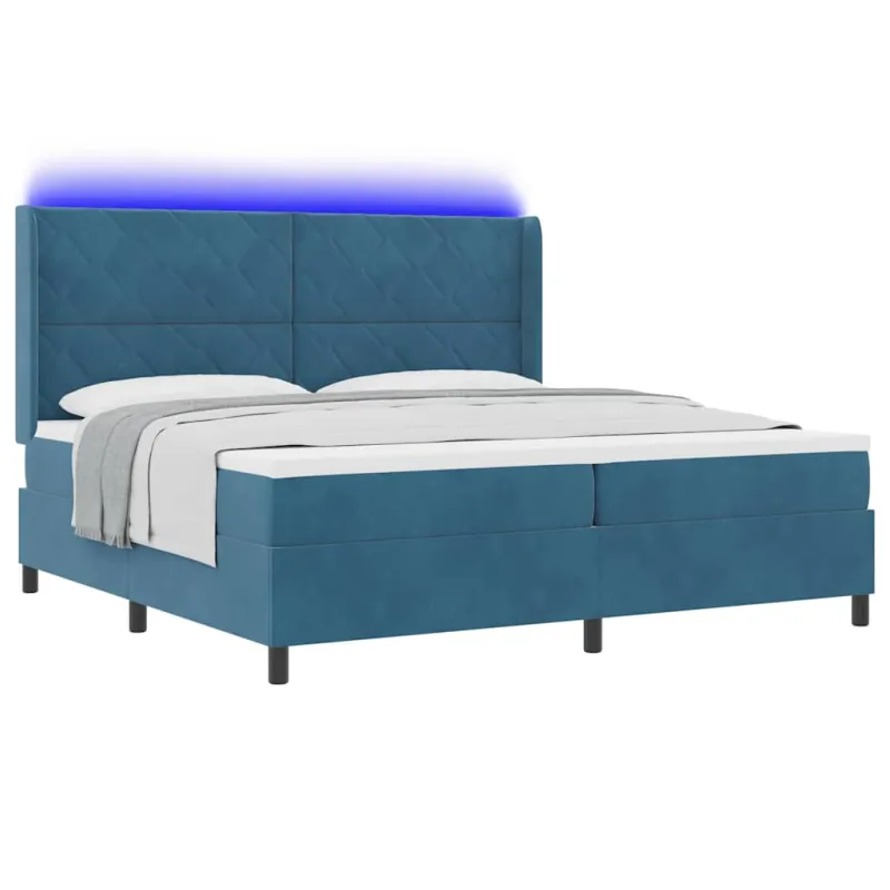 Kiemas lova su LED juostelėmis Mėlyna 200 x 200 cm Aksomas