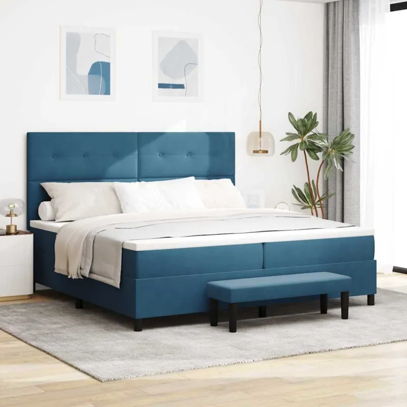 Kiemas lova su čiužiniu Tamsi mėlyna 200 x 200 cm Aksomas