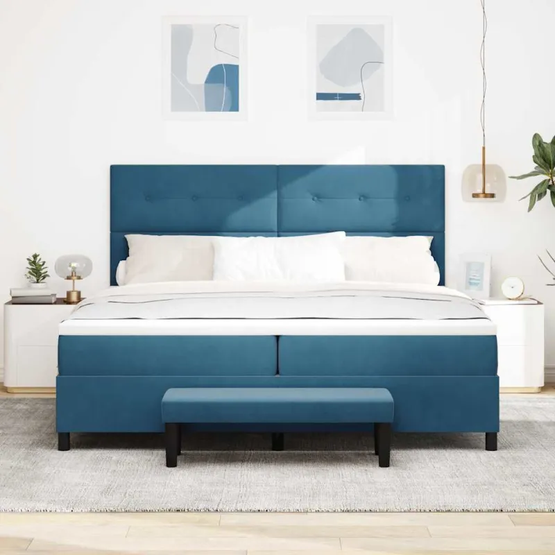 Kiemas lova su čiužiniu Tamsi mėlyna 200 x 200 cm Aksomas