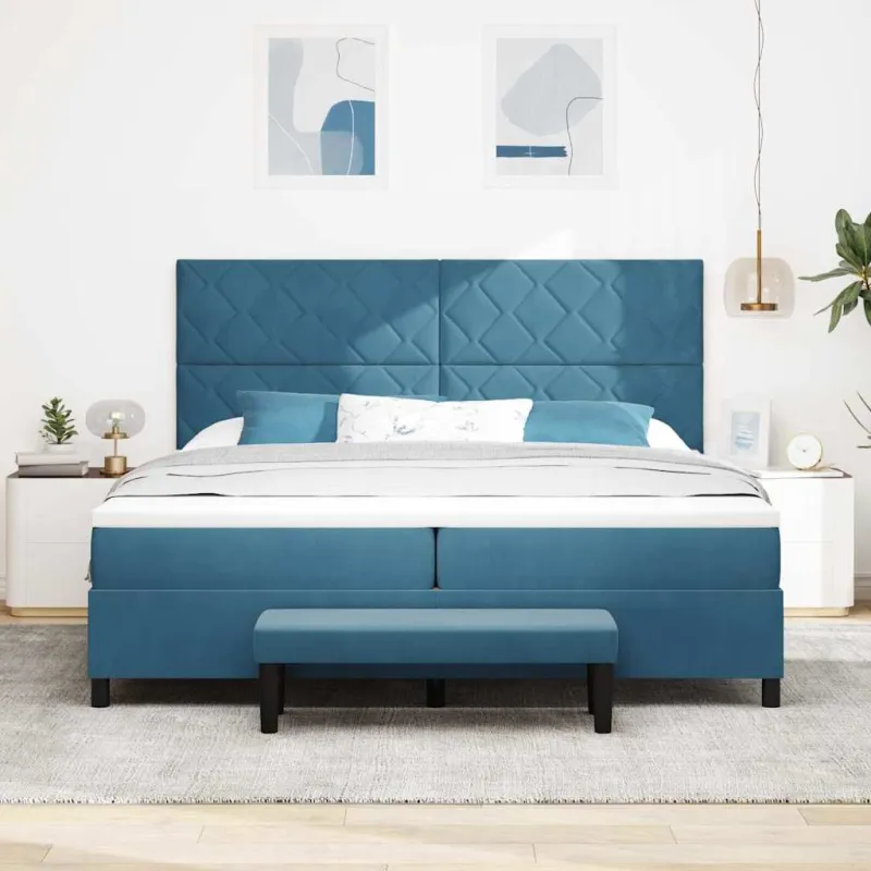 Kiemas lova su čiužiniu Tamsi mėlyna 200 x 200 cm Aksomas