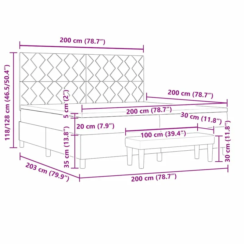 Kiemas lova su čiužiniu Tamsi mėlyna 200 x 200 cm Aksomas