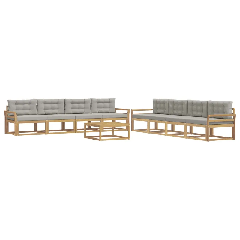 Lauko sofos komplektas 9 pcs Balta ir šviesiai pilka