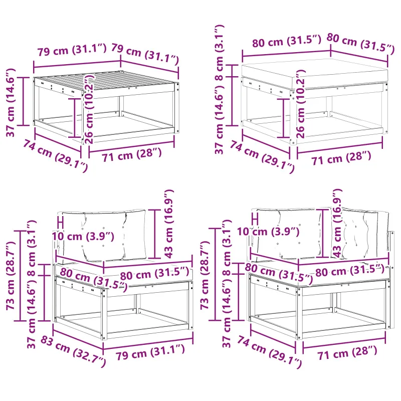 Lauko sofos komplektas 7 pcs Balta ir kreminė