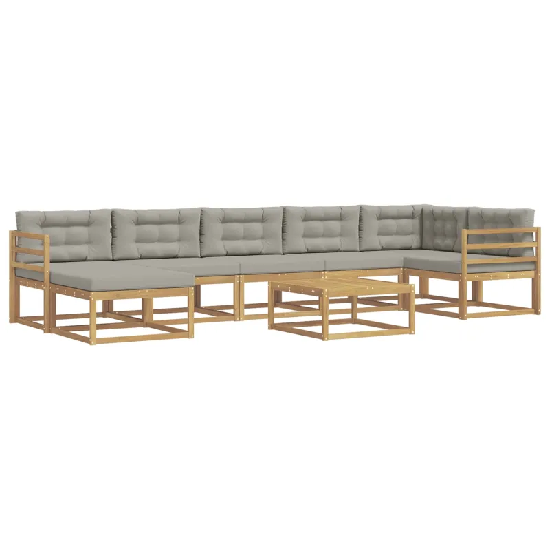 Lauko sofos komplektas 8 pcs Balta ir šviesiai pilka