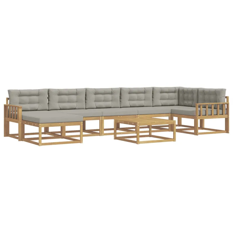 Lauko sofos komplektas 8 pcs Balta ir šviesiai pilka