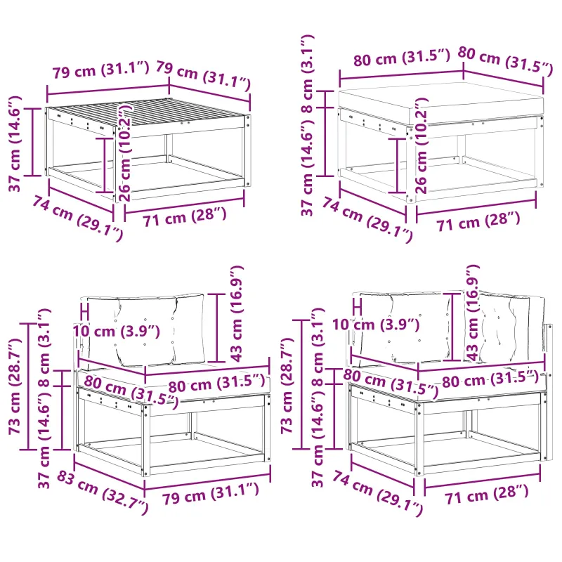 Lauko sofos komplektas 8 pcs Balta ir šviesiai pilka