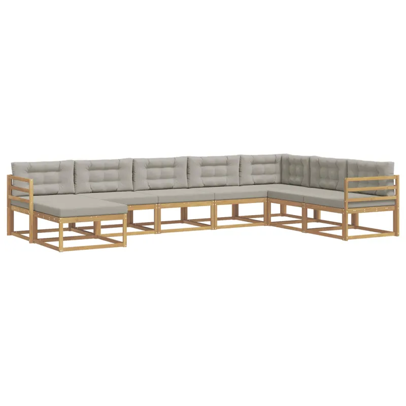 Lauko sofos komplektas 8 pcs Balta ir šviesiai pilka
