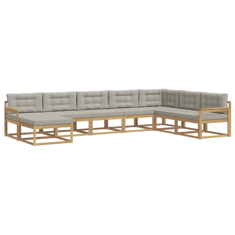 Lauko sofos komplektas 8 pcs Balta ir šviesiai pilka